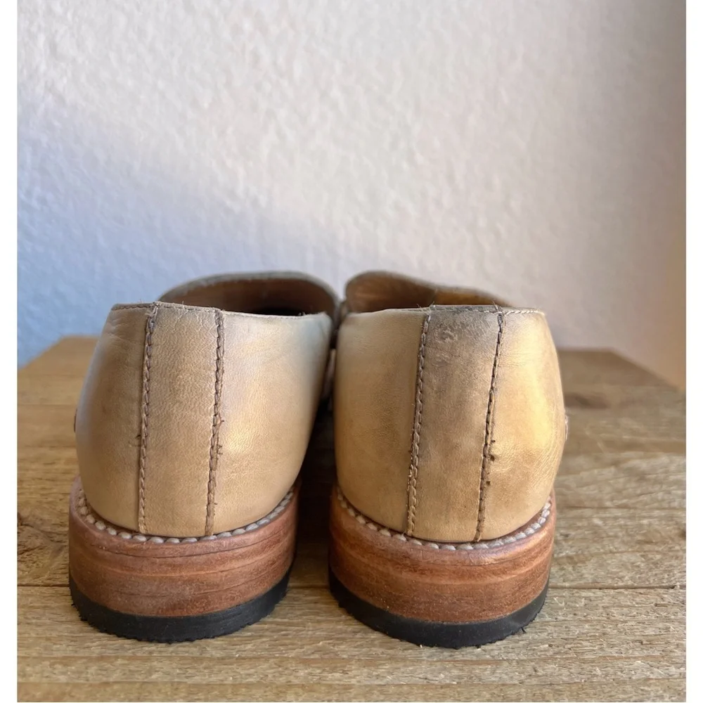 BED|STU Beige Leather Loafers with Metal Bit